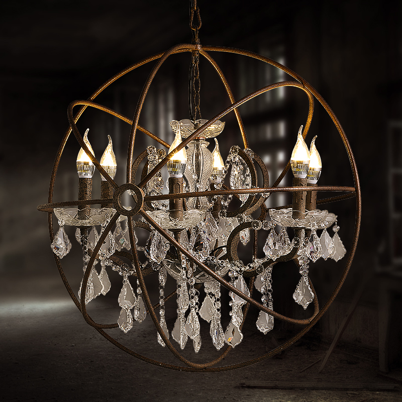 Vintage Crystal Pendant Light K9 Crystal Rustic Iron Chandelier Lights