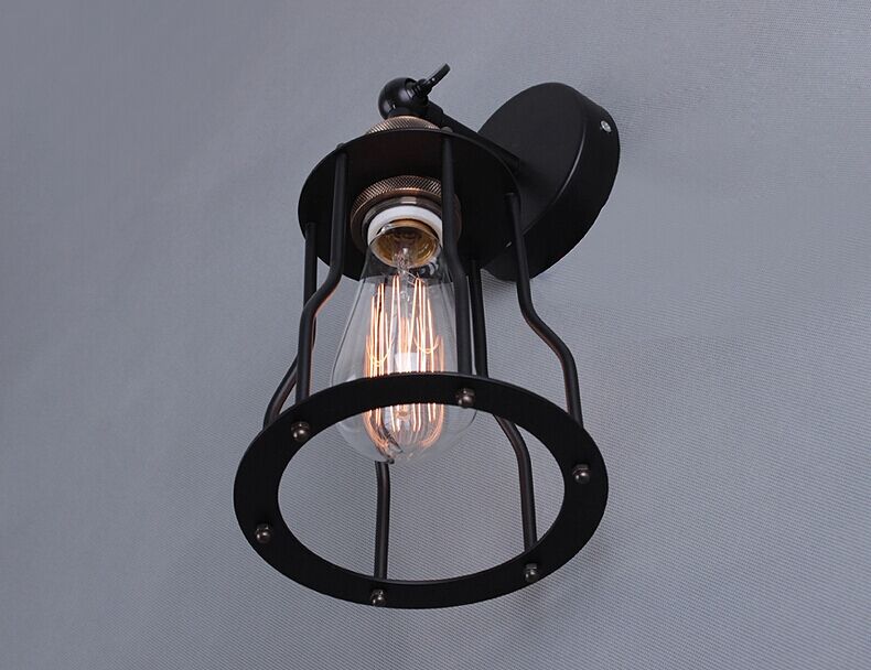Vintage Industrial Iron Cage Wall Lamp Sconce Light Edison Flute Fixture LJ 