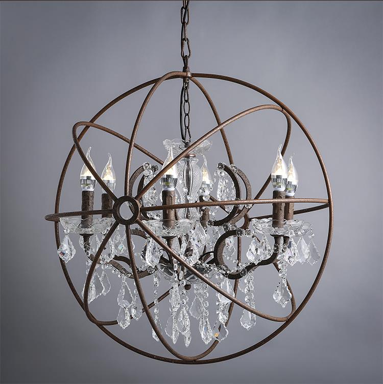 Vintage Crystal Pendant Light K9 Crystal Rustic Iron Chandelier Lights
