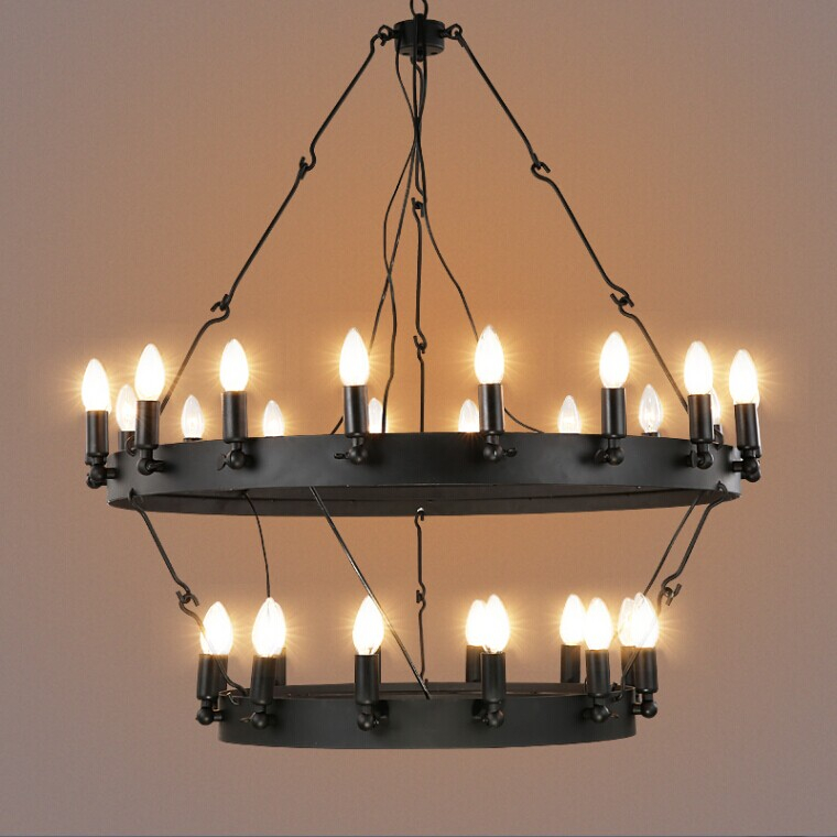 Industrial vintage round shaped pendant light black hanging wire chandelier