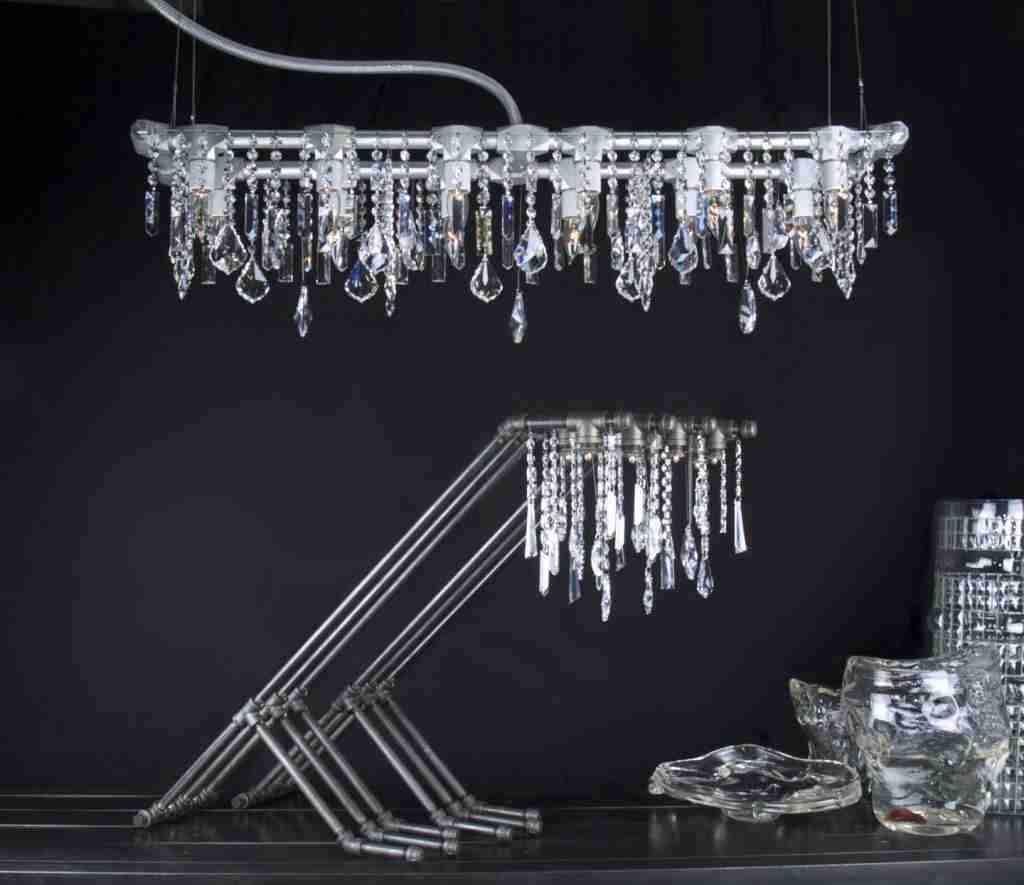Luxury crystal decorated three lines contemporary pendant light