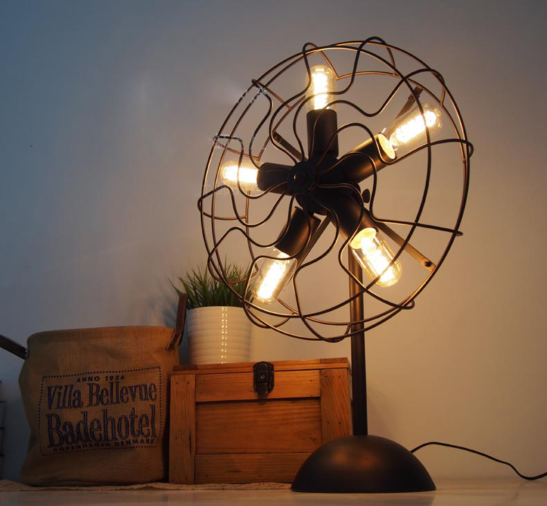 Cool Industrial Retro Style Fan Shape, Vintage Fan Table Lamp