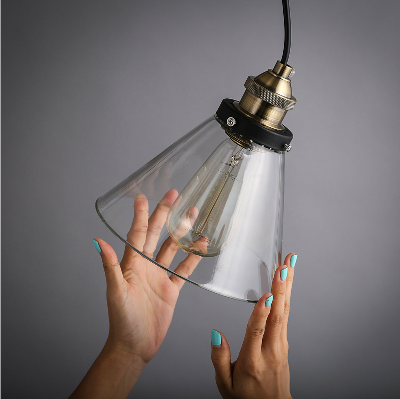 Vintage Clear Glass Funnel Filament Pendant Lamp